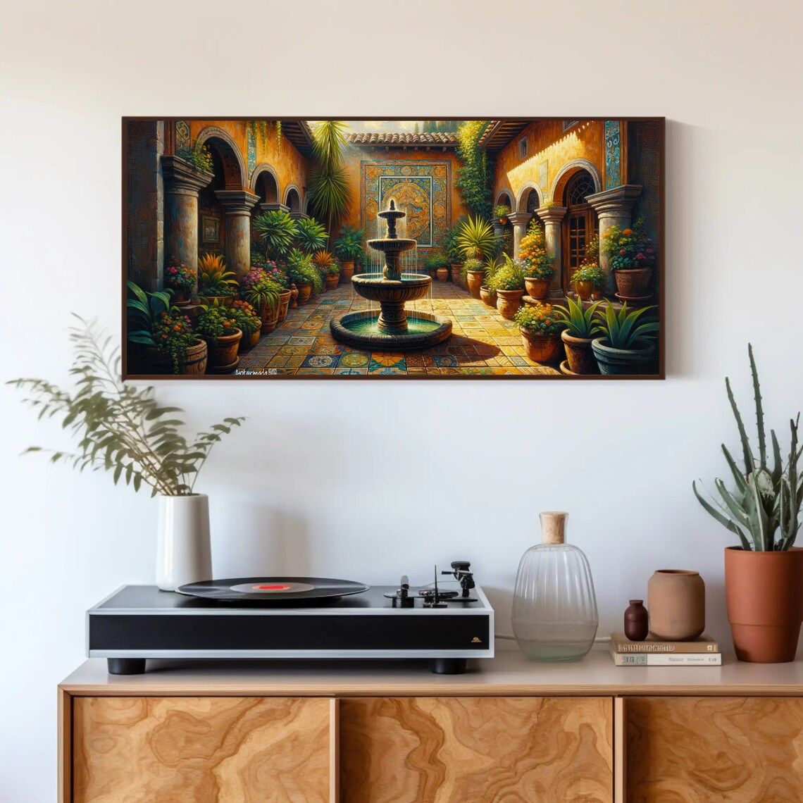 Mexican Courtyard Art Print, Traditional Garden Scene - Image 3