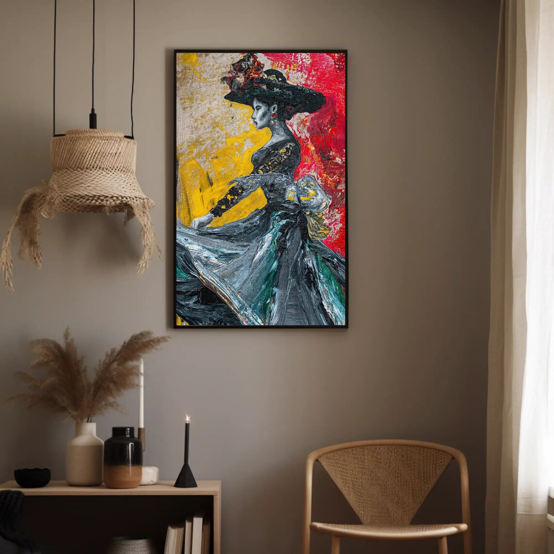 Mexican Folk Dancer in Flowing Dress Impasto Oil Wall Poster - Image 3