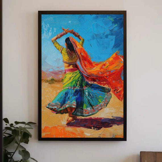Indian Folk Dance Painting Colorful Traditional Indian Woman Art Framed Unframed Ready To Hang Indian Decor