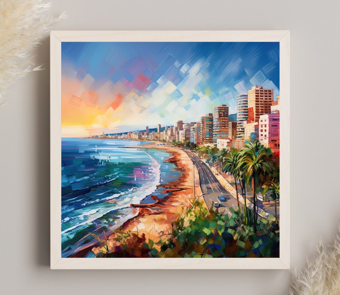 Beirut Seafront Skyline Sunset Mediterranean Lebanon Travel Poster