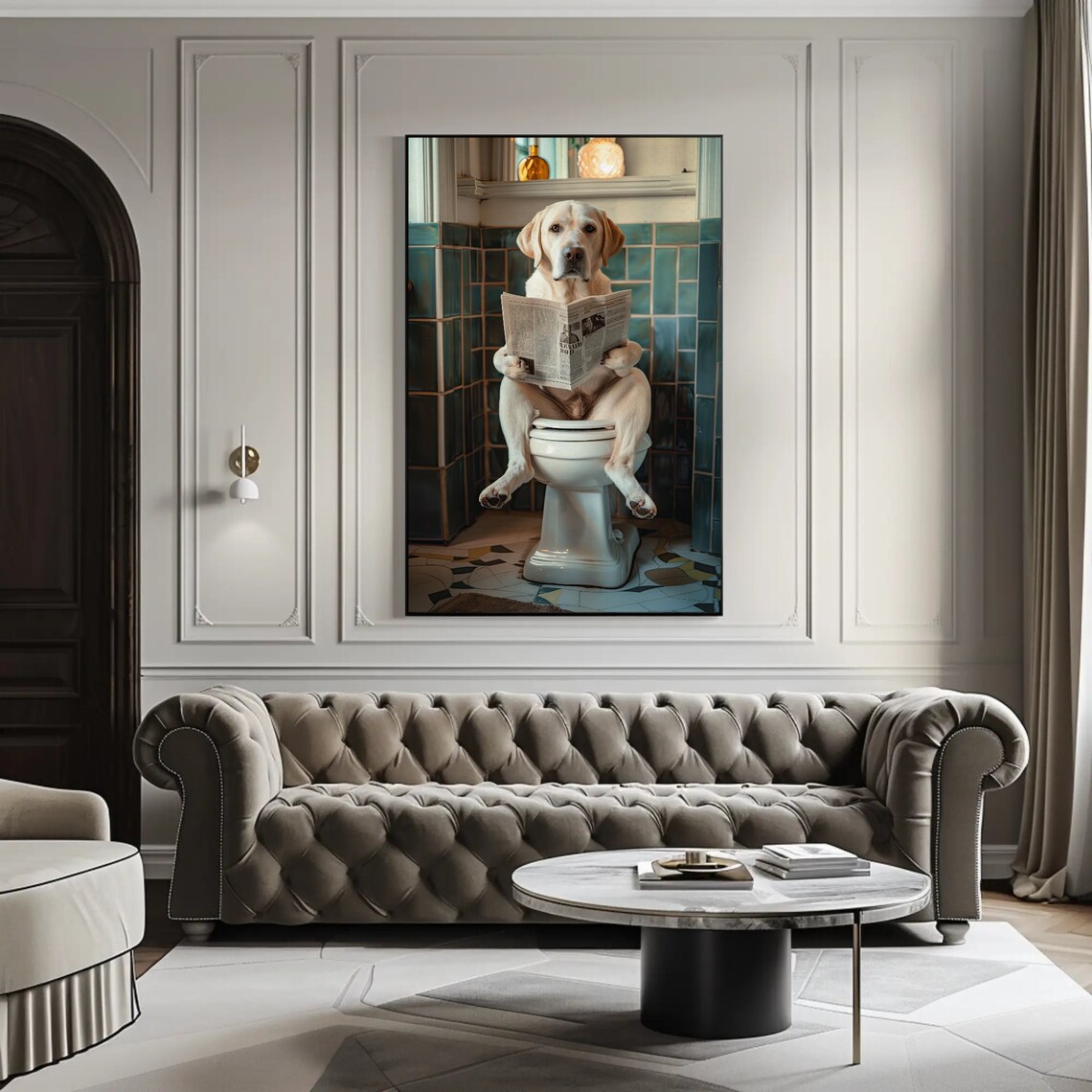 Labrador Retriever Reading Newspaper on Toilet Funny Bathroom Poster - Image 5