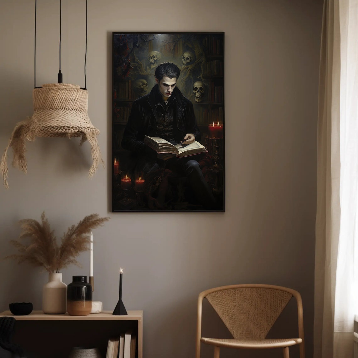 Gothic Vampire Reading Book Candlelight Dark Academia Style Poster - Image 5