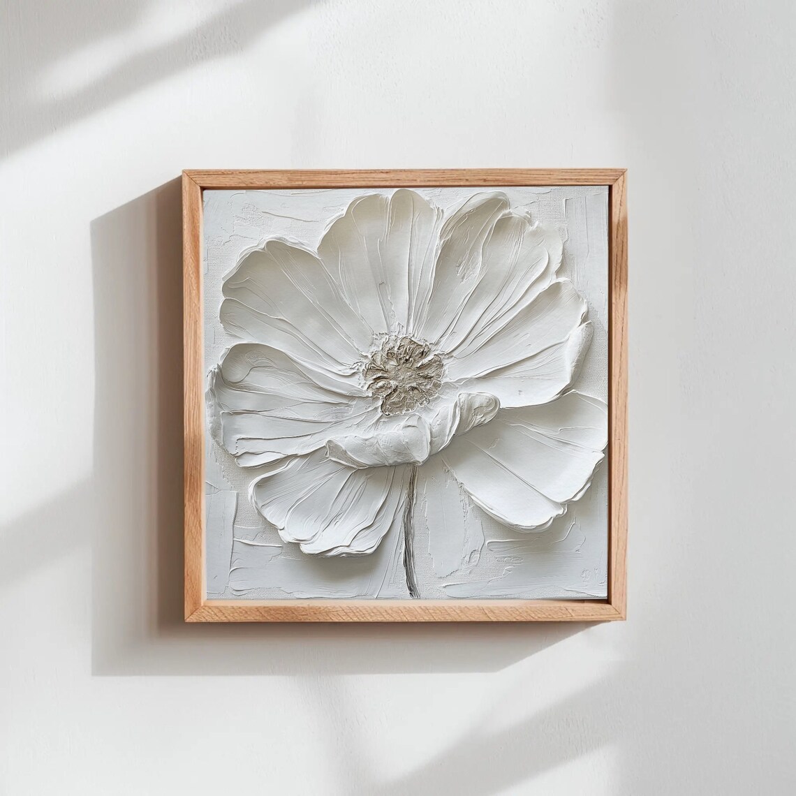 Large White Textured Flower Impasto Painting Minimalist Floral Poster - Image 3