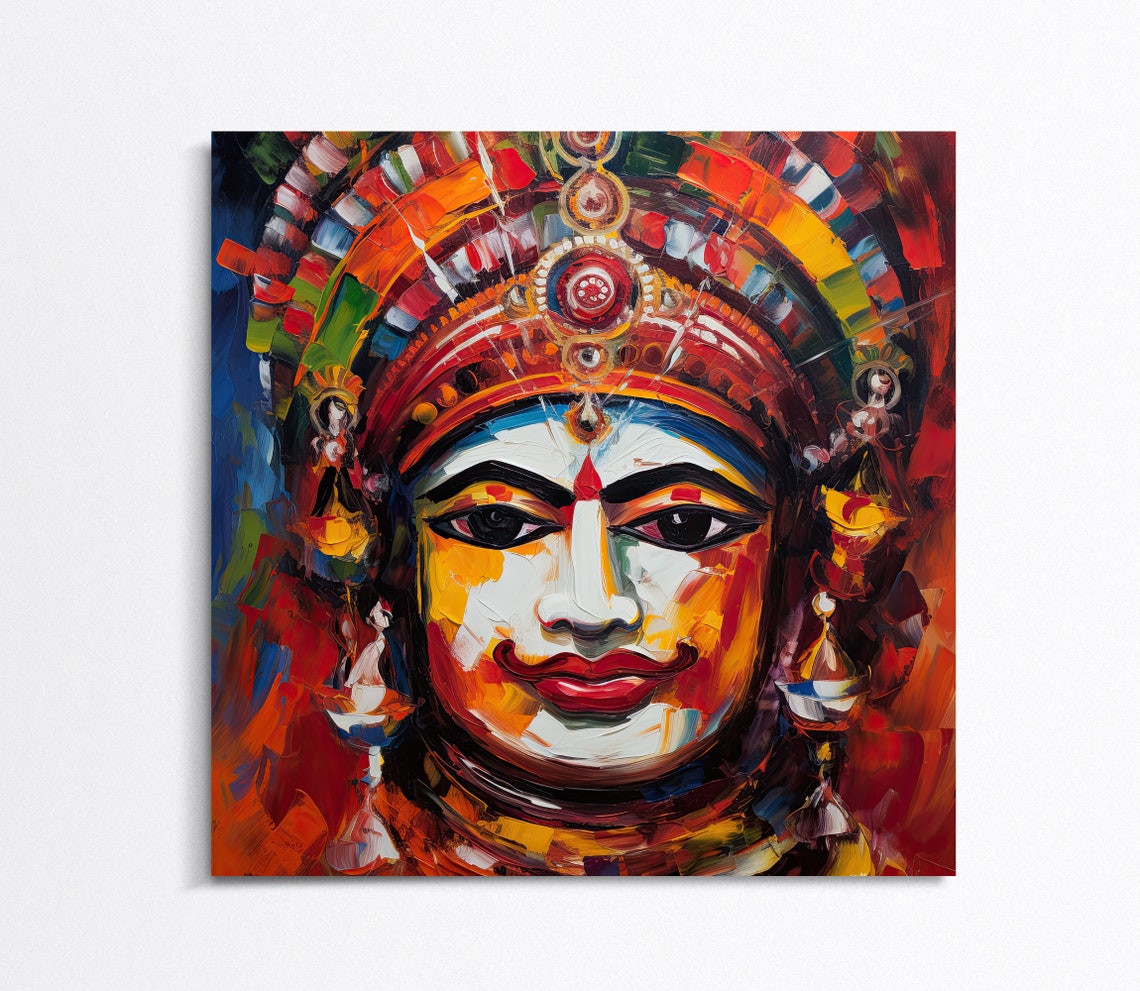 Kathakali Classical Dancer Portrait in Colourful Oil Style Poster - Image 4