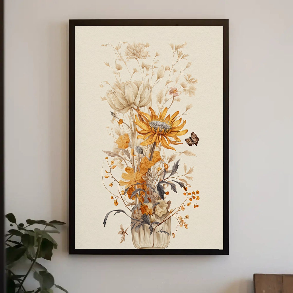 Boho Dried Flower Bouquet Warm Botanical Arrangement Art Poster