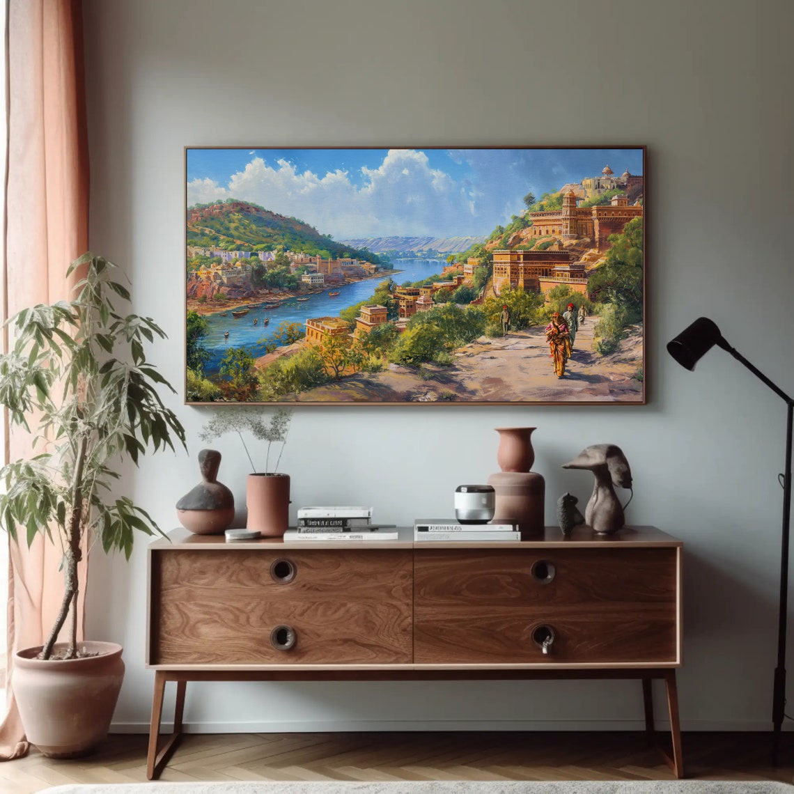 Rajasthan River City Palaces Hillside India Travel Art Poster - Image 2