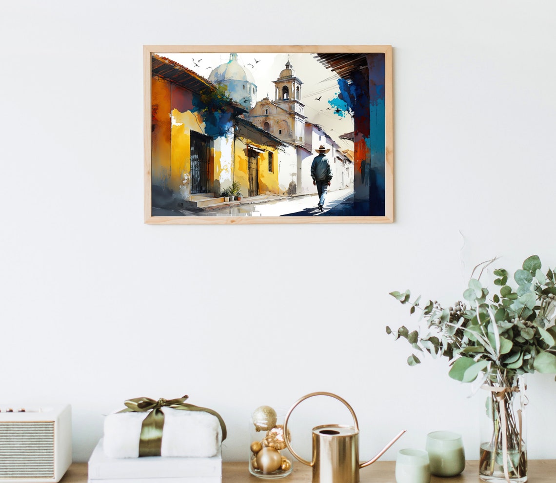 Mexican Art Poster Of Mexican Village Original Painting Of Mexican Village Mexican Home Decor Mexico Wall Art Mexican Gift - Image 5