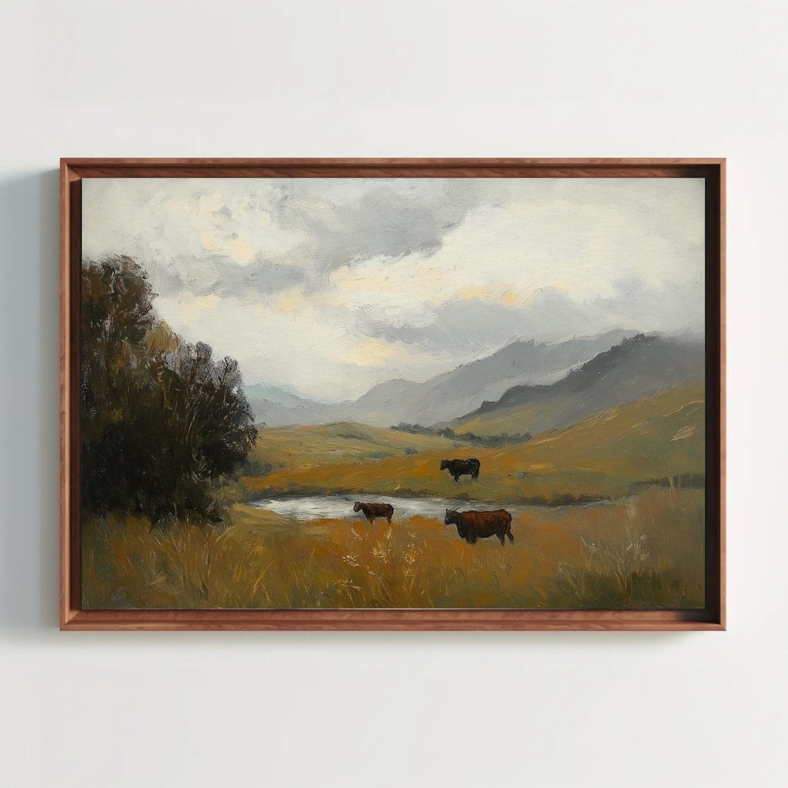 Misty Countryside Landscape With Cattle Grazing By The River Poster