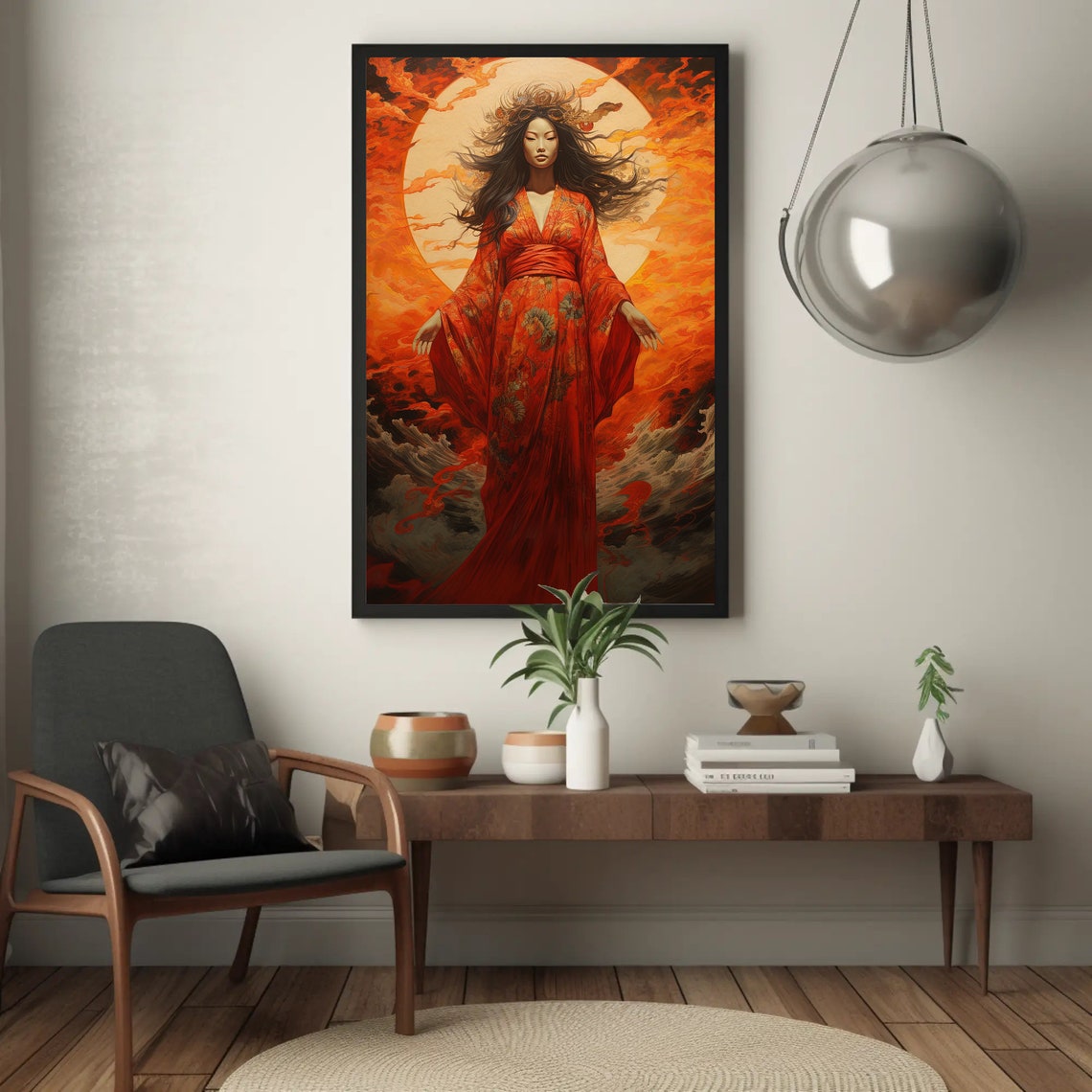 Amaterasu Japanese Sun Goddess Red Kimono Fantasy Art Poster - Image 3