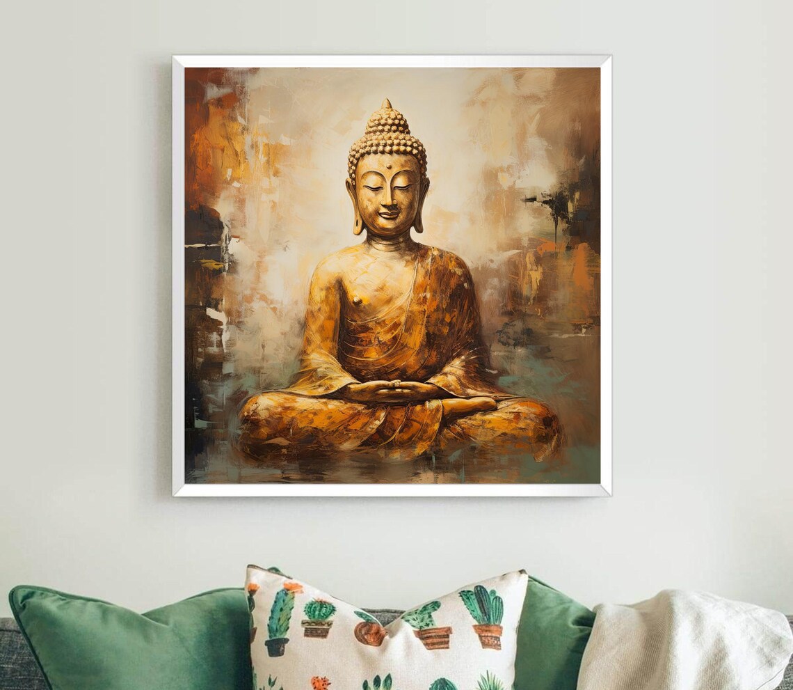 Golden Buddha Meditating in Warm Glow Light Spiritual Art Poster - Image 5