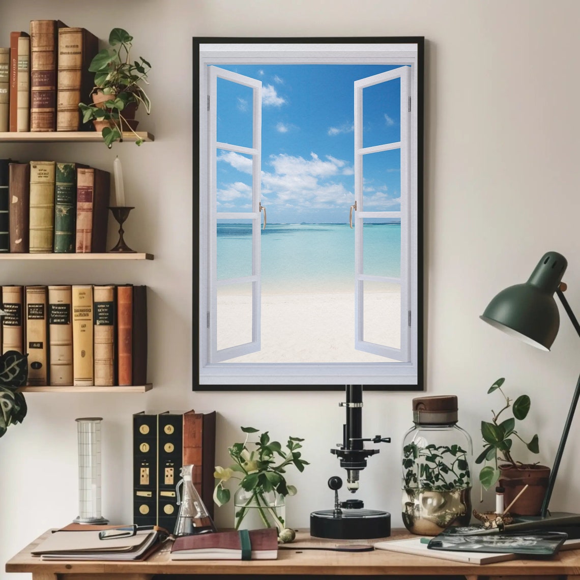 Tropical Beach Faux Window Open Window Coastal Ocean View Poster - Image 3