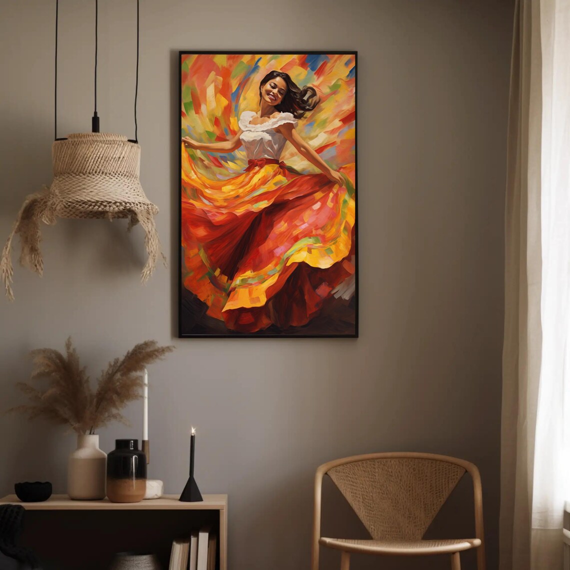 Salvadoran Woman Dancing, Oil-Painting Style Art Print - Image 5