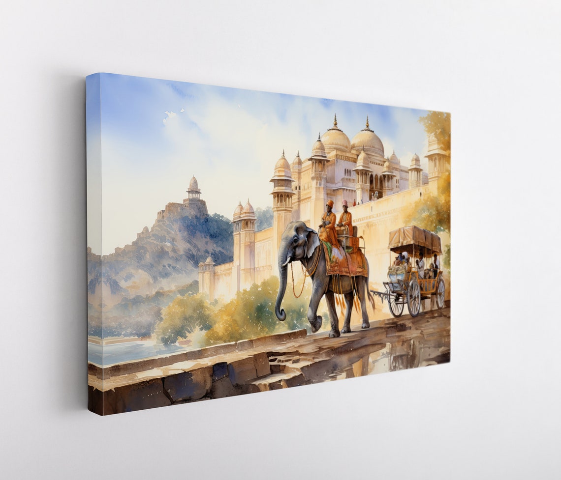 Indian Elephant Procession at a Royal Palace Watercolour Poster - Image 4