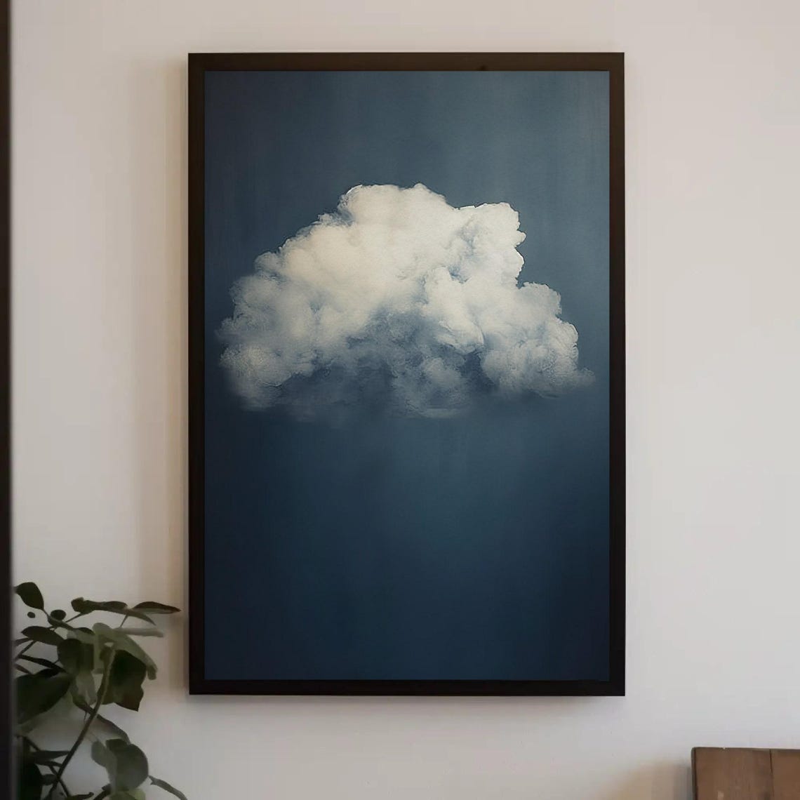 Single White Cloud On Navy Blue Minimal Sky Study Art Poster