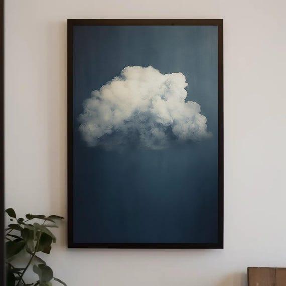 A Cloud Art Vintage Moody Cloud Painting Dark Wall Art Print Antique Navy Blue Sky Moody Sky Art