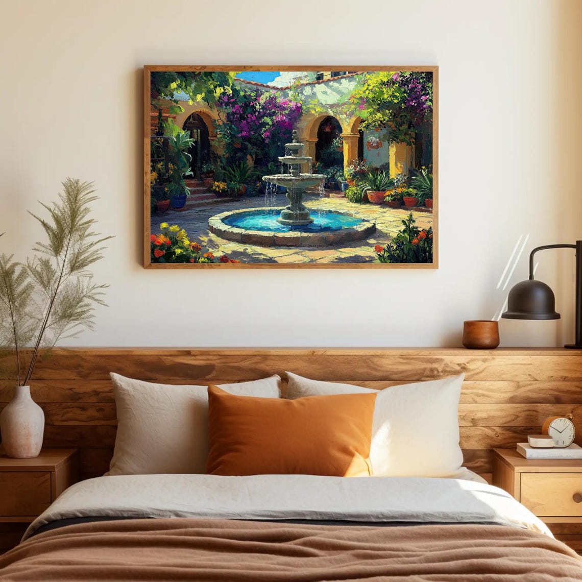 Mexican Villa Courtyard Stone Fountain Bougainvillea Sunny Day Poster - Image 4