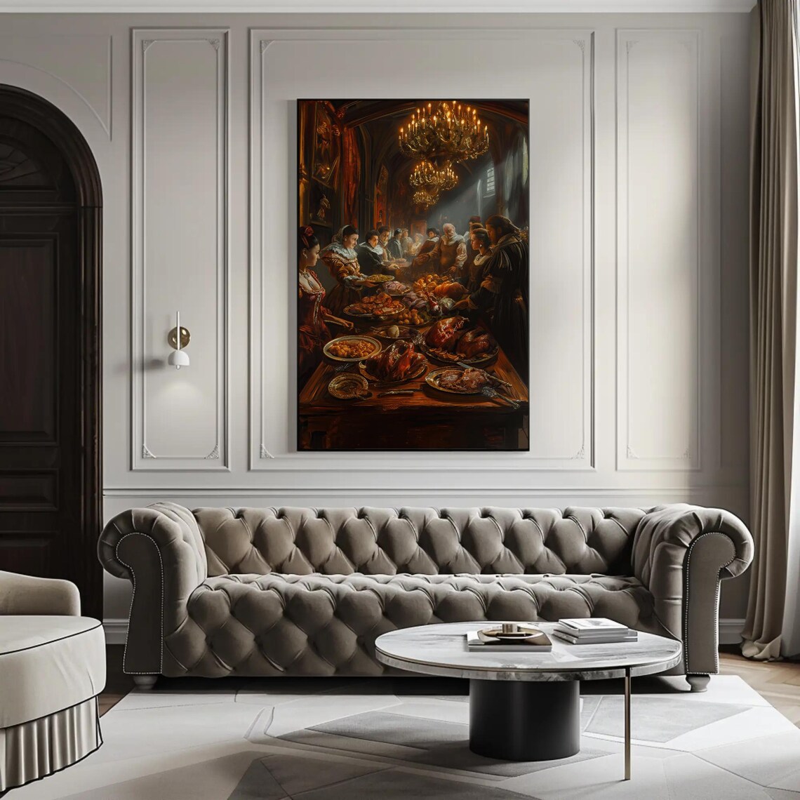 Renaissance Feast In A Candlelit Grand Banquet Hall Art Poster - Image 4