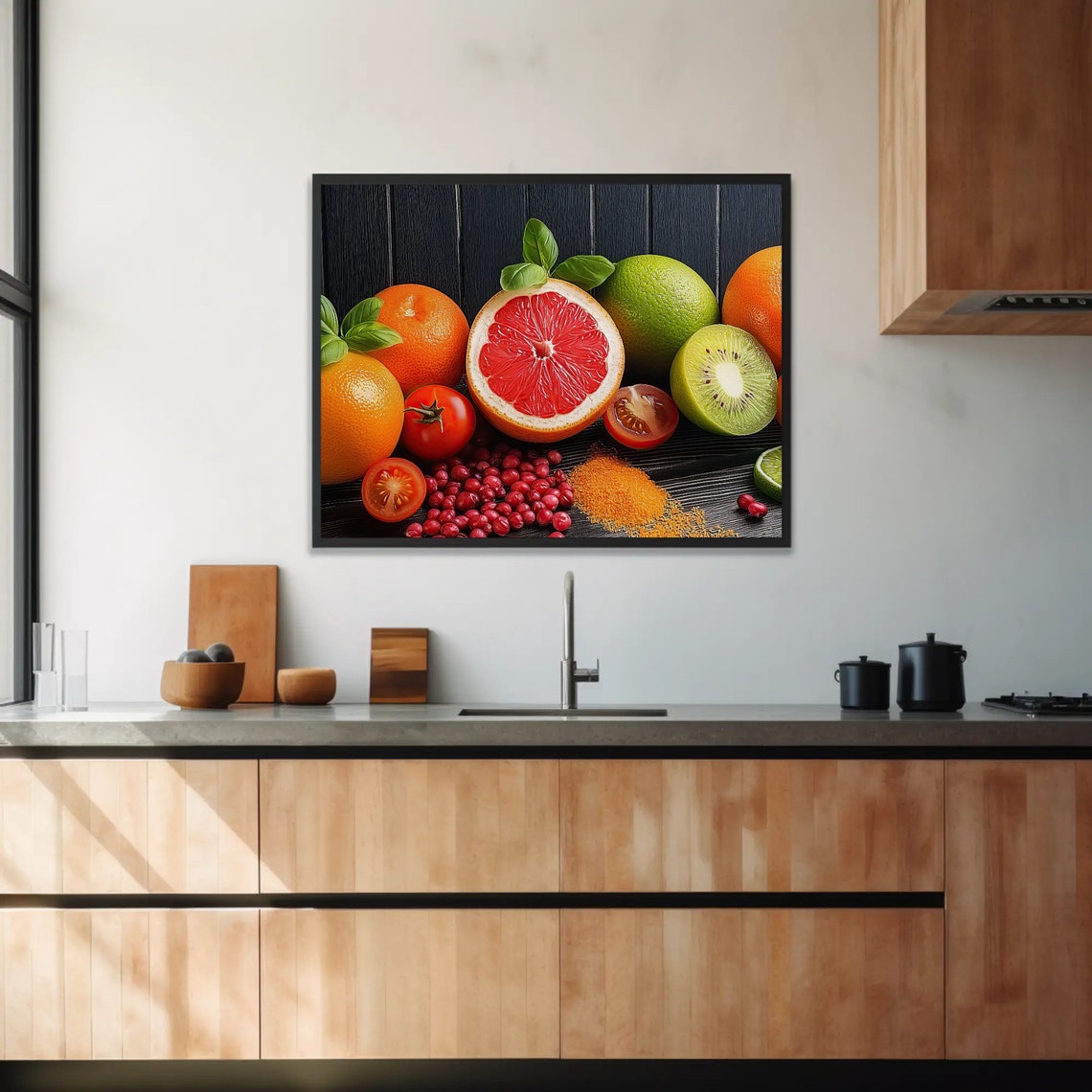 Fresh Citrus Fruits Orange Grapefruit Kiwi Kitchen Wall Print - Image 3