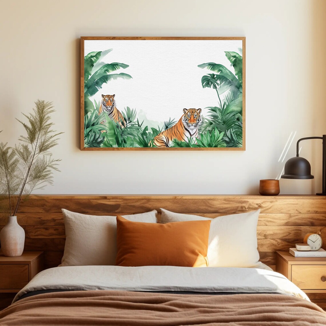 Two Tigers Resting in Green Jungle Foliage Watercolor Poster - Image 3