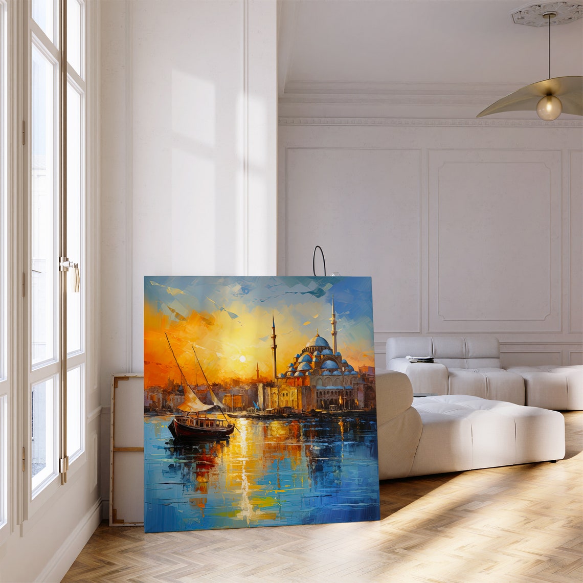 Istanbul Grand Mosque at Sunset With a Sailboat on the Water Poster - Image 2