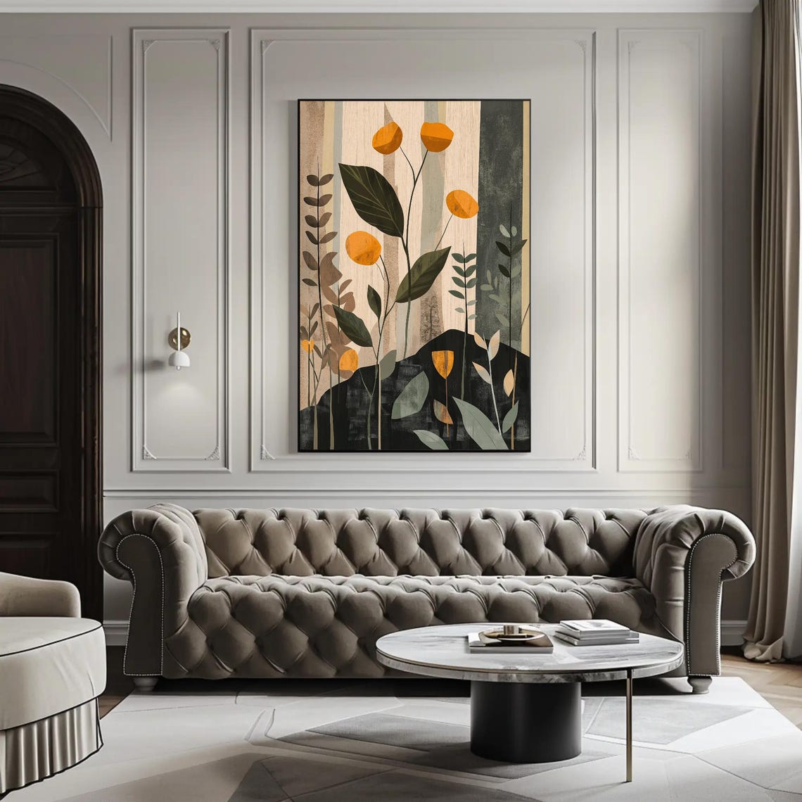 Modern Abstract Botanical with Bold Orange Blooms Artwork Poster - Image 3