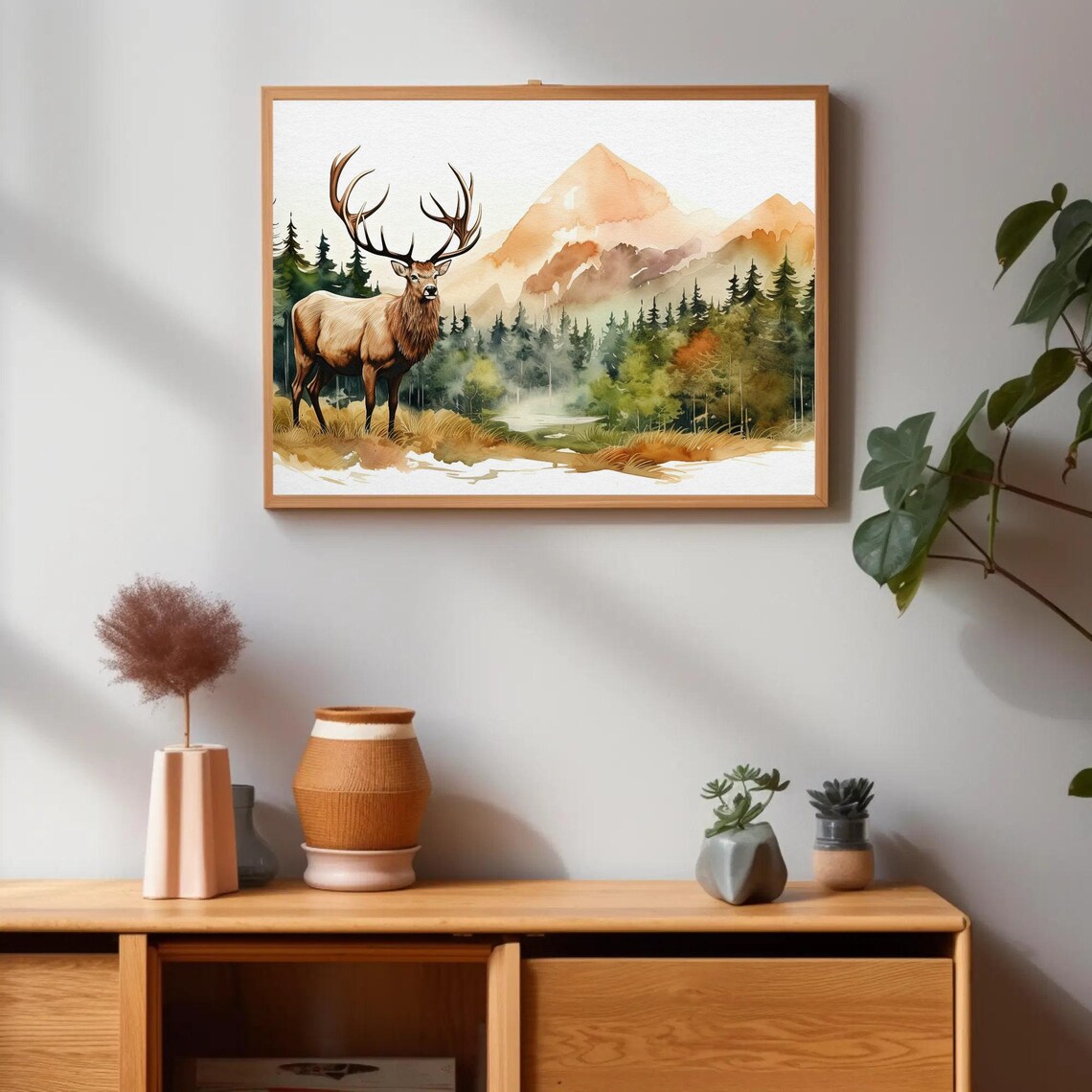 Elk in Mountain Forest Watercolor Wildlife Nature Decor Print - Image 4