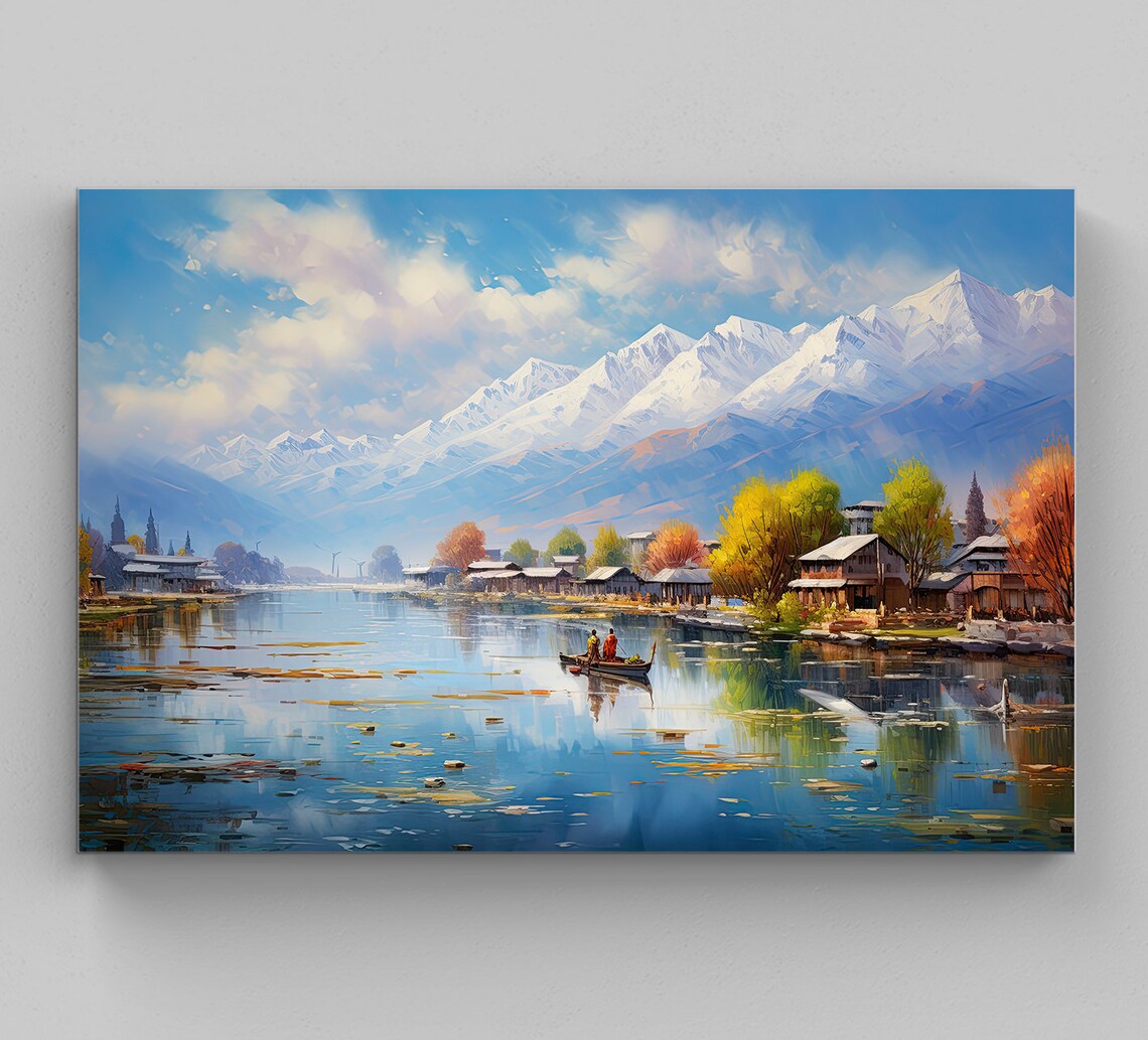 Dal Lake Watercolor Painting, Indian Travel Poster