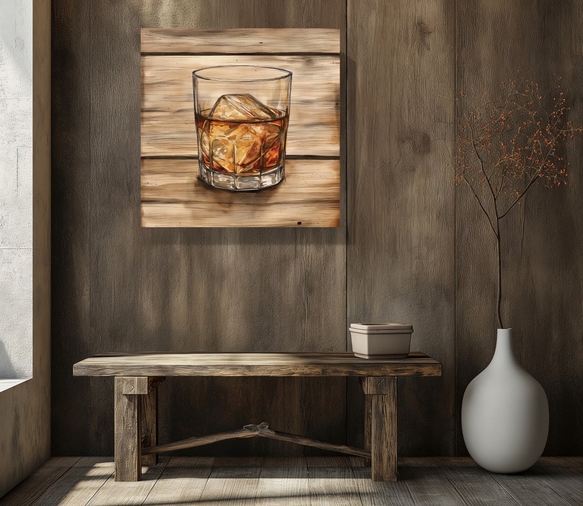 Whisky Glass With Ice On Rustic Wood Vintage Home Bar Decor Poster - Image 5