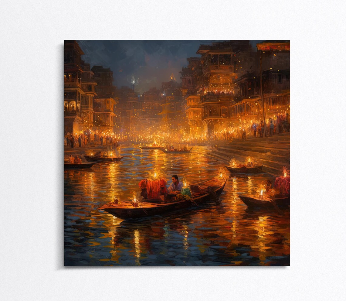 Varanasi Diwali Night Travel Poster, Wall Art Print - Image 4