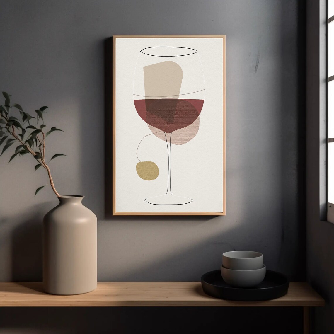 Abstract Red Wine Glass Minimalist Line Art Beige Neutral Poster - Image 5