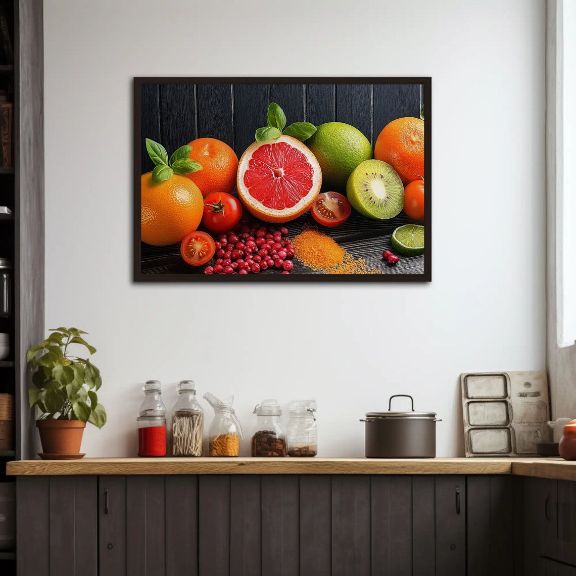 Fresh Citrus Fruits Orange Grapefruit Kiwi Kitchen Wall Print - Image 2