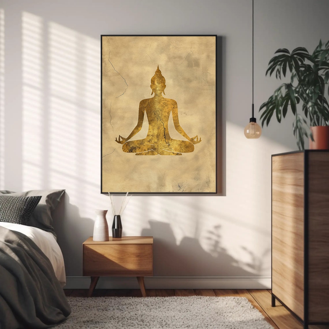 Gold Buddha Silhouette Meditating on Vintage Texture Wall Poster - Image 4