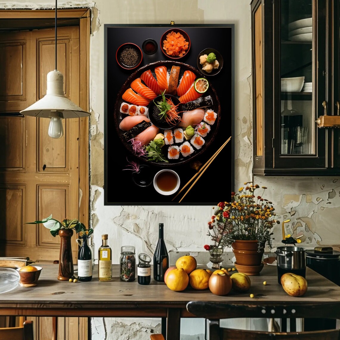 Colorful Sushi Platter Top View Salmon Nigiri Japanese Food Art Poster - Image 3