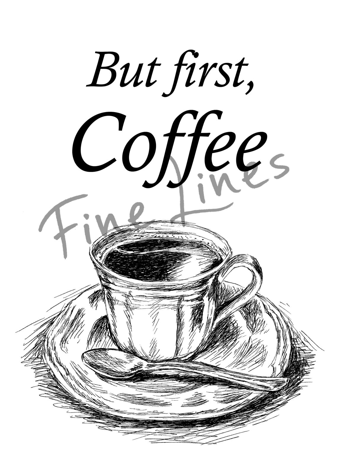 But First Coffee Hand Sketch Mug Vintage Kitchen Quote Art Print - Image 2