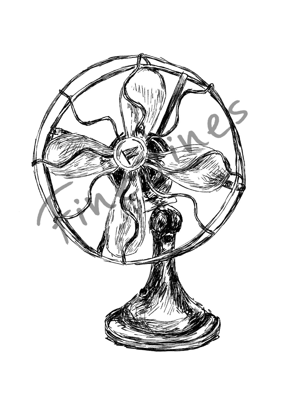 Vintage Electric Fan Ink Sketch Retro Desk Fan Line Drawing Poster - Image 3