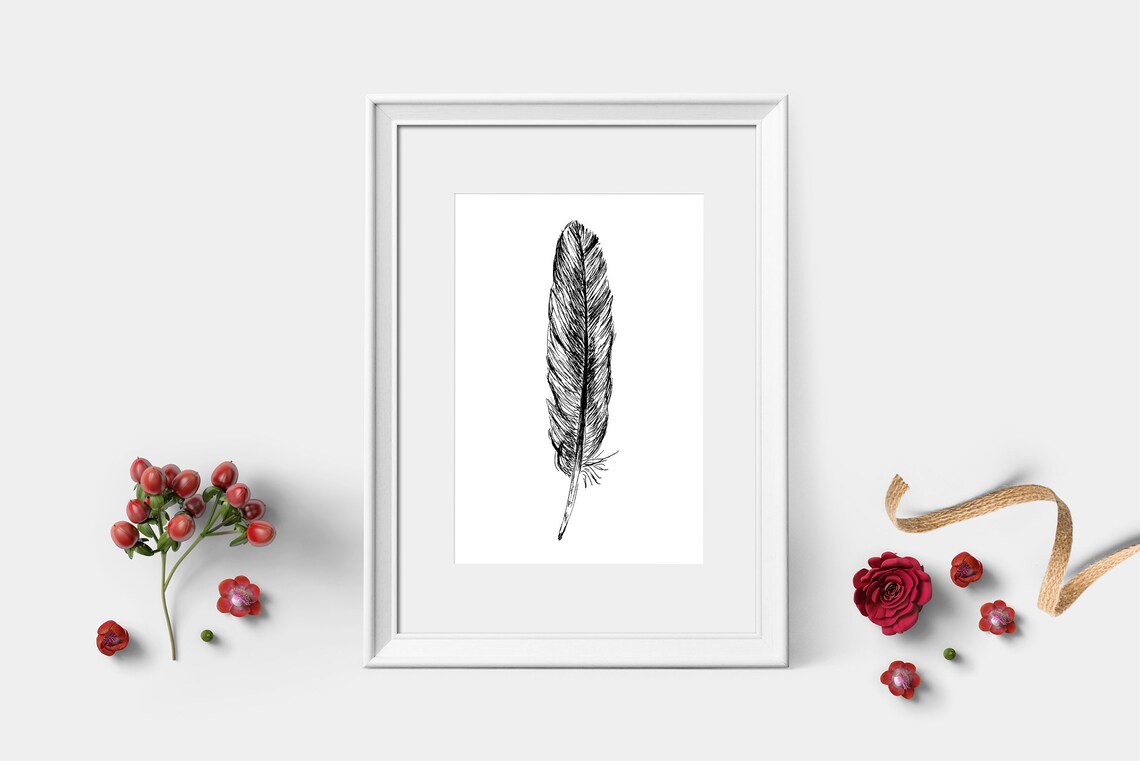 Feather Sketch Art Print, Nature Wall Decor - Image 2