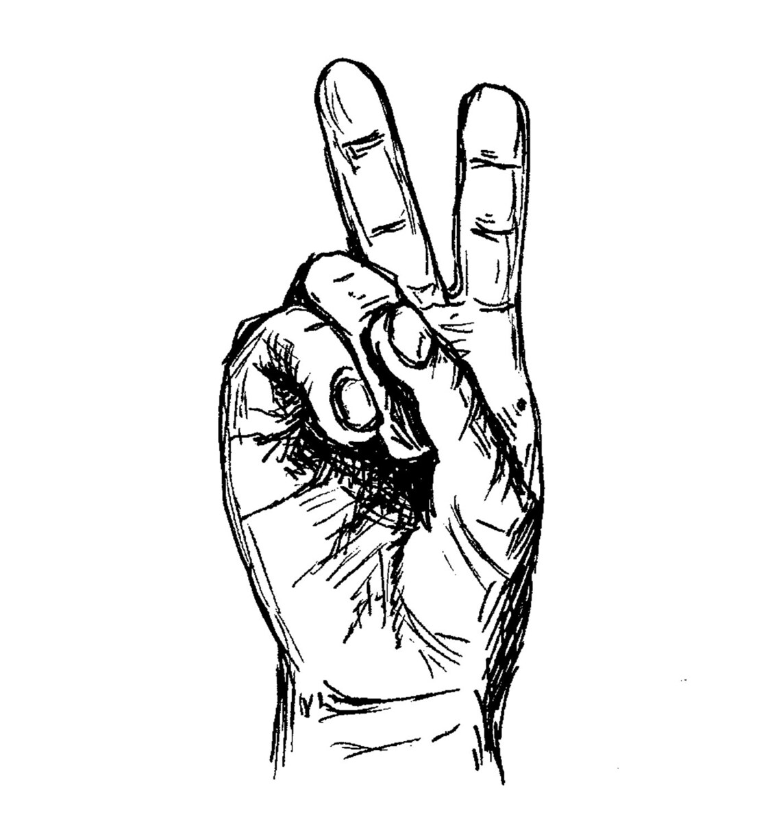 Peace Sign Hand Sketch Black and White Line Art V Gesture Poster - Image 2