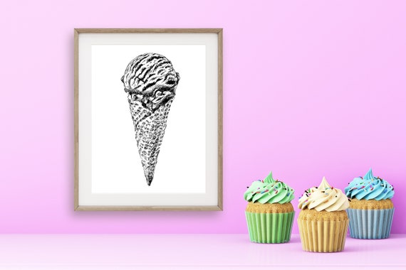 Black And White Teen Wall Dcor Wall Art Food Unique Wall Dcor Nordic Art Dorm Room Dcor Food Art Ice Cream