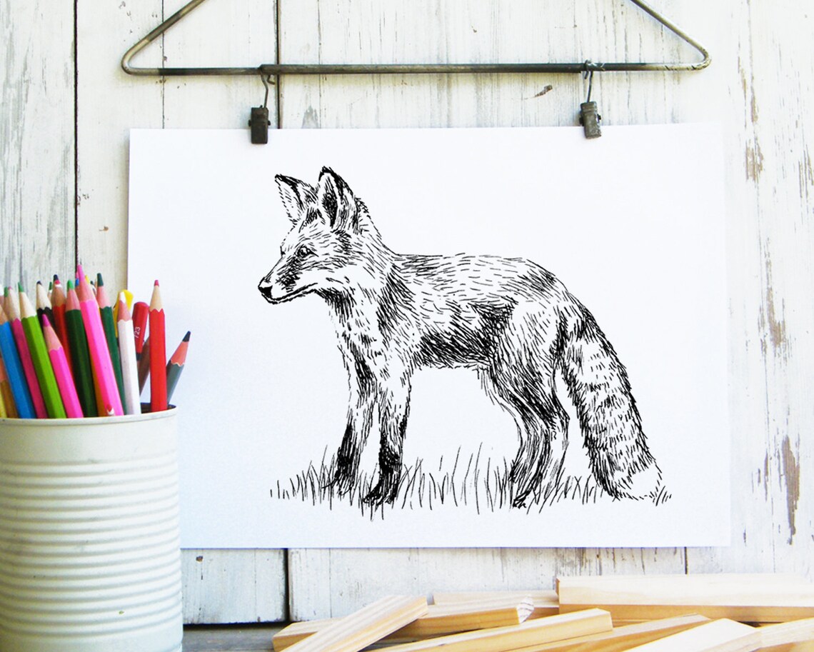 Black and White Fox Art Print, Wildlife Decor - Image 3
