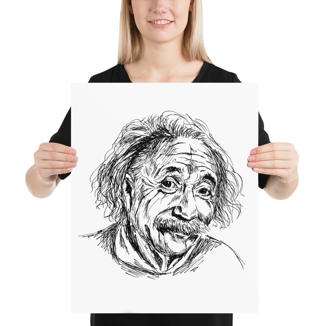 Albert Einstein Pen Sketch Portrait Genius Scientist Art Poster - Image 3