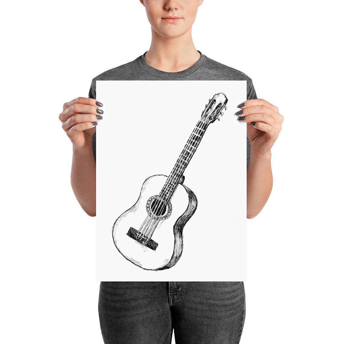 Acoustic Guitar Ink Sketch Minimalist Music Wall Decor Drawing Poster - Image 4