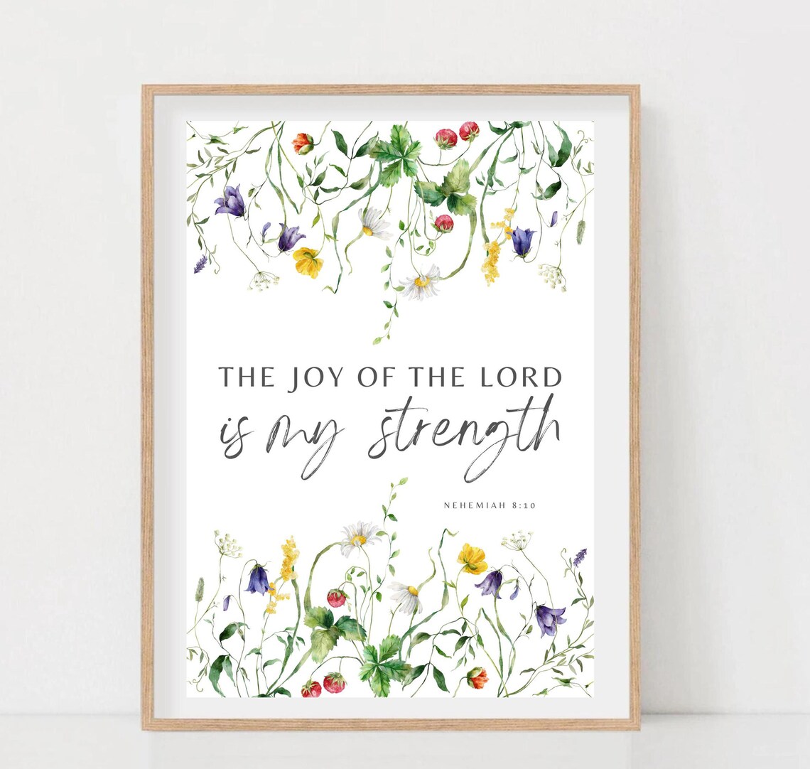 The Joy Of The Lord Is My Strength Wildflower Watercolor Wall Art - Image 2