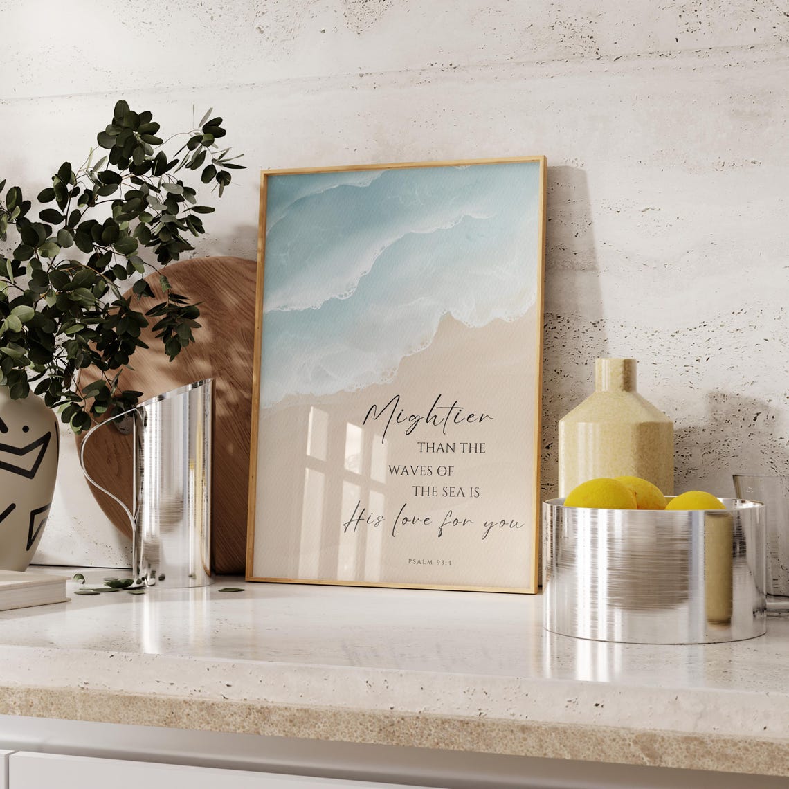 Mightier Than The Waves Psalm 93:4 Beach Watercolor Scripture Poster - Image 2