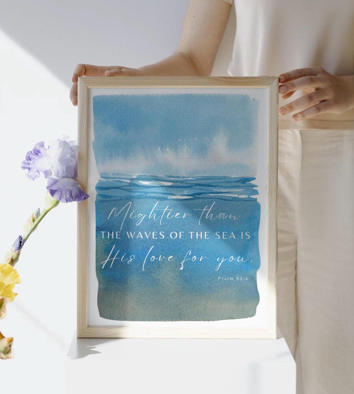 Mightier Than The Waves Psalm 93:4 Ocean Watercolor Scripture Poster - Image 3