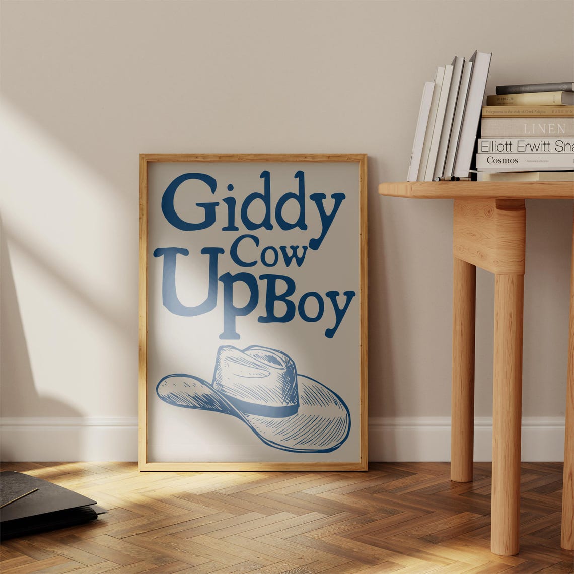Giddy Cow Up Boy Blue Cowboy Hat Fun Western Typography Poster - Image 3