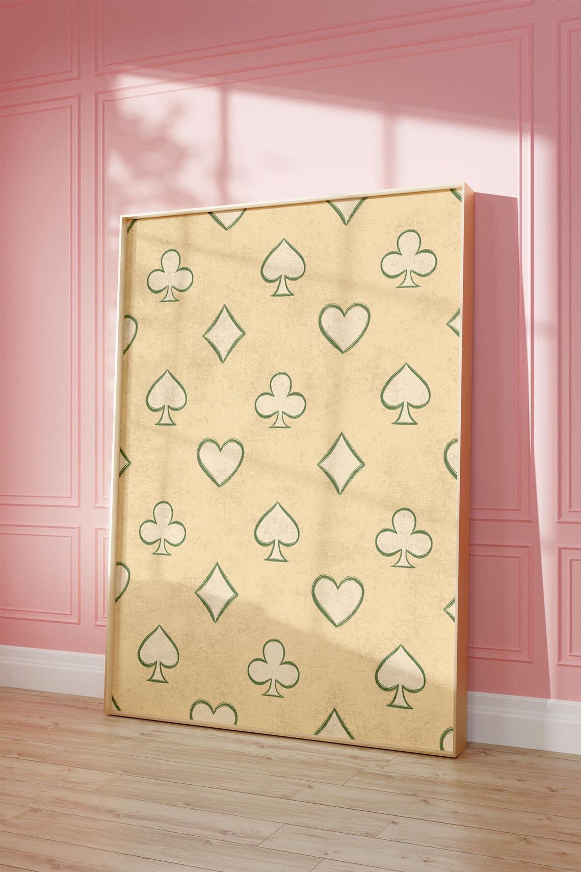 Green Card Suits Pattern Cream Playing Card Retro Art Poster - Image 3