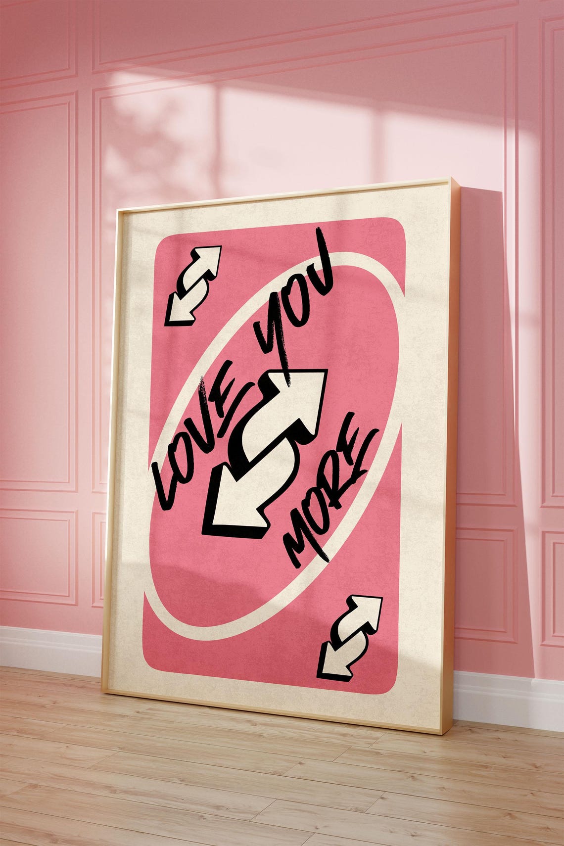 Love You More Pink UNO Reverse Card Valentines Room Art Poster - Image 3