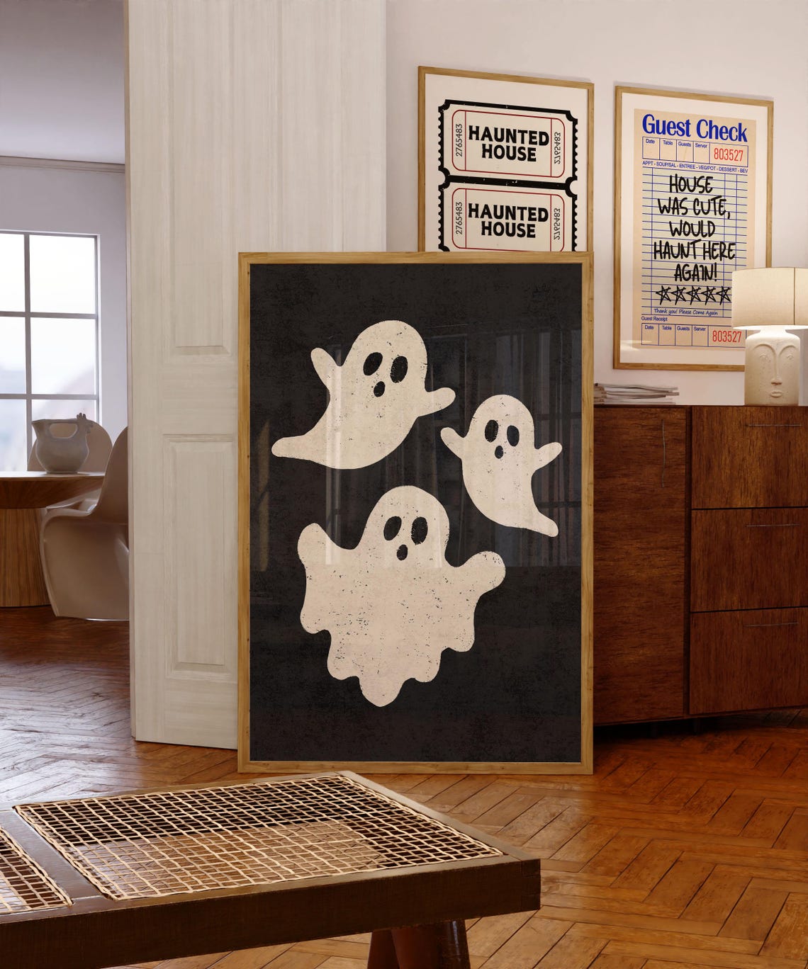 Cute Spooky Ghost Trio Black Background Halloween Decor Poster - Image 4