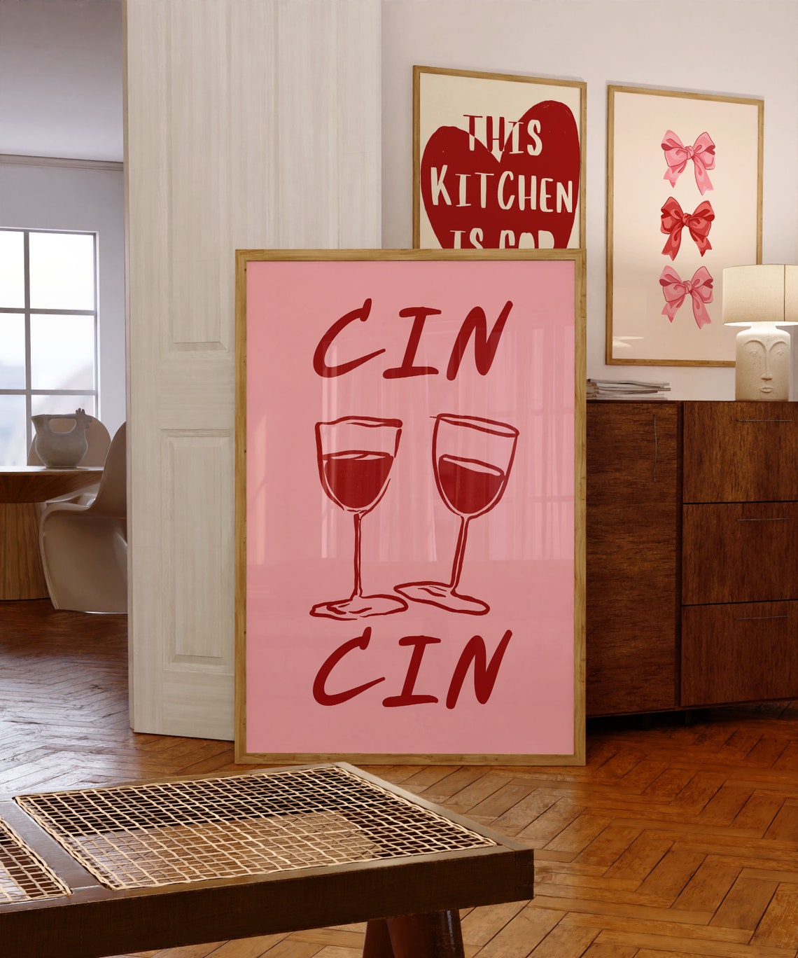 CIN CIN Cheers Two Wine Glasses Pink Italian Bar Cart Poster - Image 3