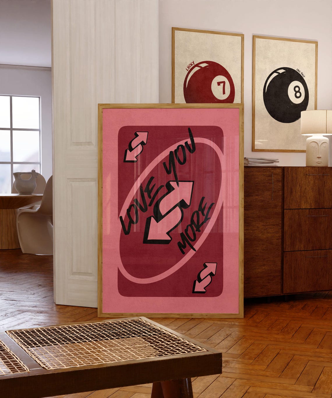 Love You More Burgundy Pink UNO Style Reverse Card Art Poster - Image 4